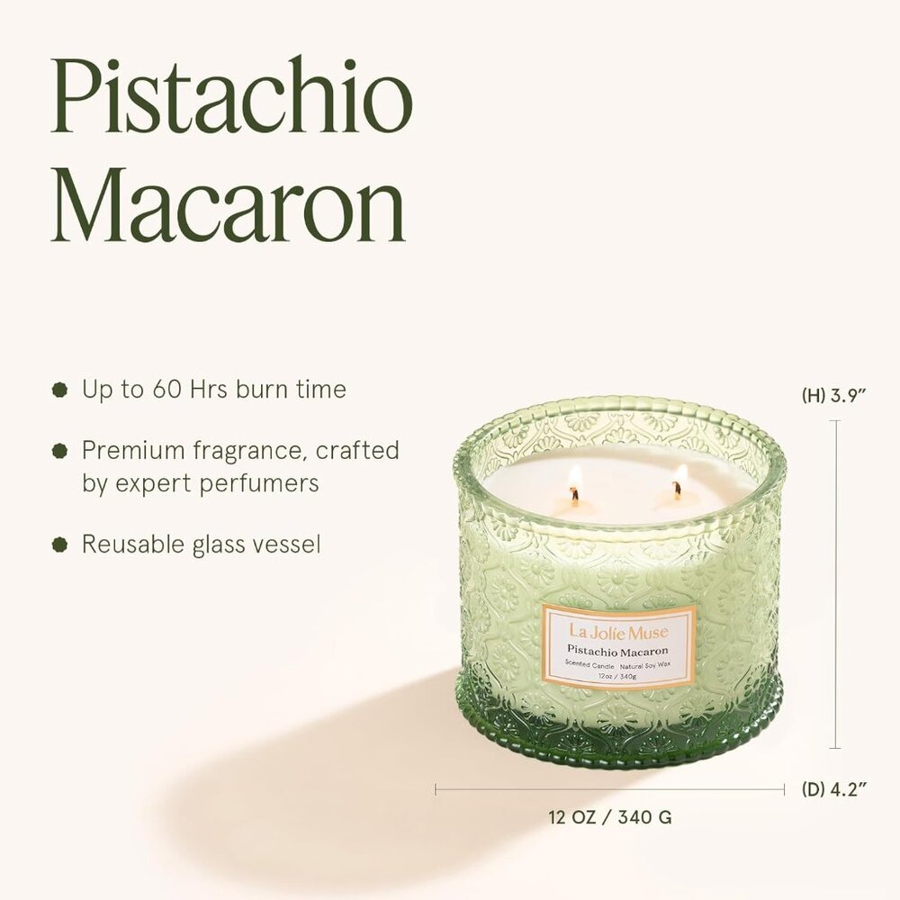 Fall Candles | Pistachio Macaron Candle – Pistachio, Milk & Vanilla | 12 oz Doub - Picture 5 of 6